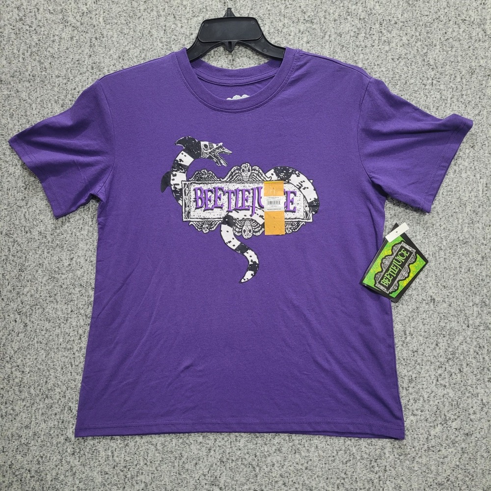 Beetlejuice Mens Purple Graphic T-Shirt Sandworm Ghost With The Most Large NEW